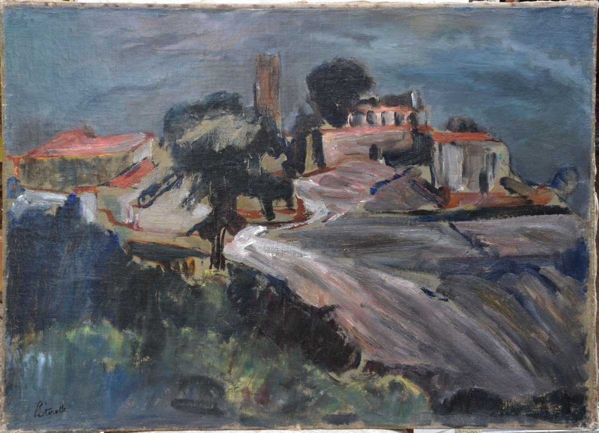 Adolphe Peterelle "village Provençal" Huile Sur Toile 46x61